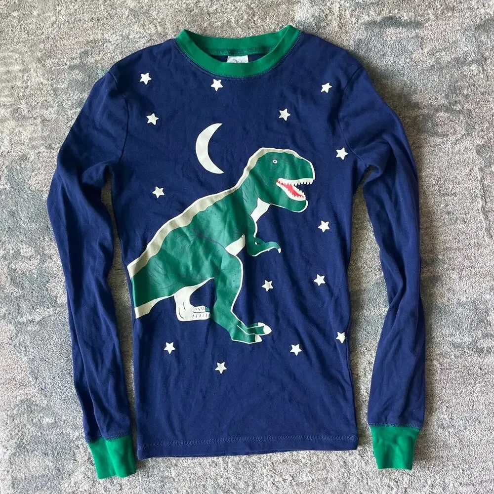 Mini Boden Snug Long John Pajamas Navy Dinosaur 14